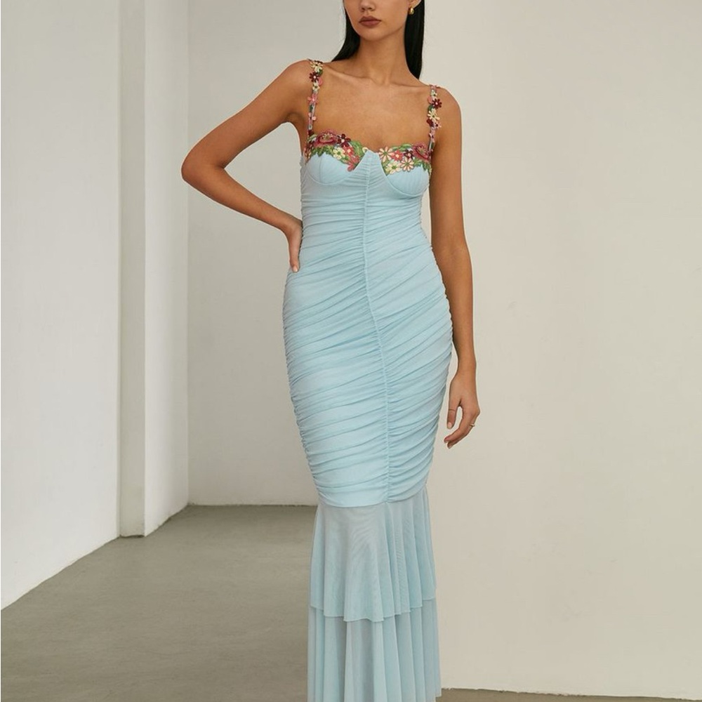 Commense Paradise Flower Trim Mermaid Dress